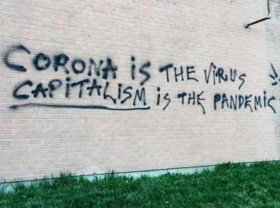 Foto Grafitti Corona is the virus - Capitalism is the pandemic(Urheber unbekannt)